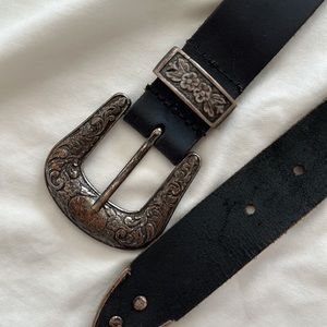 Leather western belt- black and silver